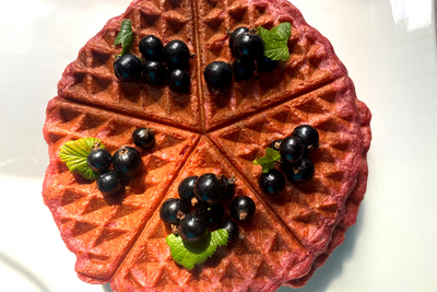 Zuckerfreie köstlich Protein Waffel mit JOY NATURALS vegan-redbeet:PROTEIN dem besonders Ballaststoff- und Vitaminreichen Proteinkomplex.