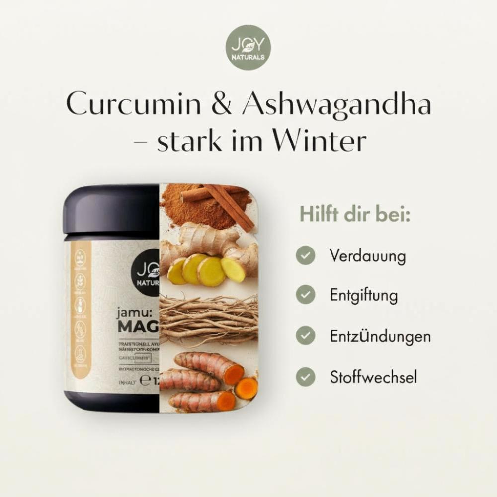 jamu:MAGIC Cavacurmin Ashwagandha Komplex – Verpackung 120g | JOY NATURALS