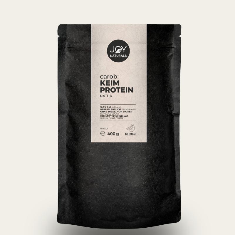 JOY NATURALS Carob Keim Protein Natur 400 g – Bio pflanzliches Proteinpulver aus dem Keim der Carobfrucht im schwarzen Standbeutel
