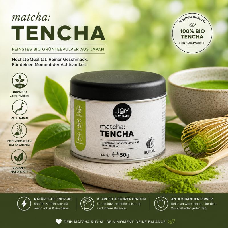 Matcha Tencha von JOY Naturals – fein vermahlenes Bio Grünteepulver aus Japan in Premiumqualität